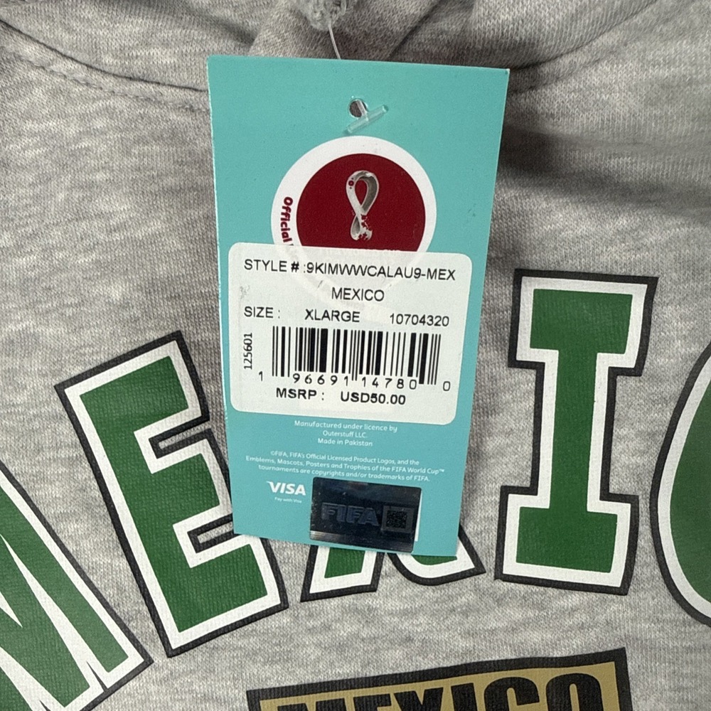 FIFA World Cup 2022 Qatar Mexico Hoodie Jacket Mens Green Grey Size XL - Picture 5 of 8